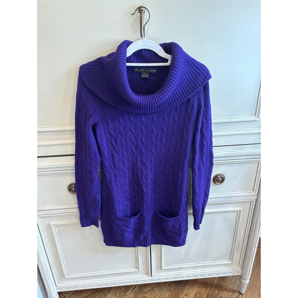Ralph‎ Lauren Black Label Cashmere Knit Cowl Neck Sweater Purple Small Tunic